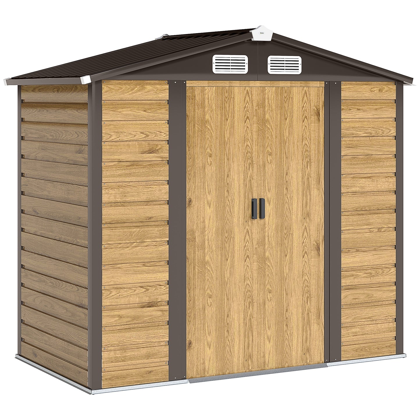 Outsunny 7 x 4ft Garden Shed, Easy to Assemble, Upgraded Galvanised Steel Frame with Foundation Kit, Double Doors with Lock, Outdoor Metal Shed with Vents and Gloves, Garden Storage Shed, Natural Default Title