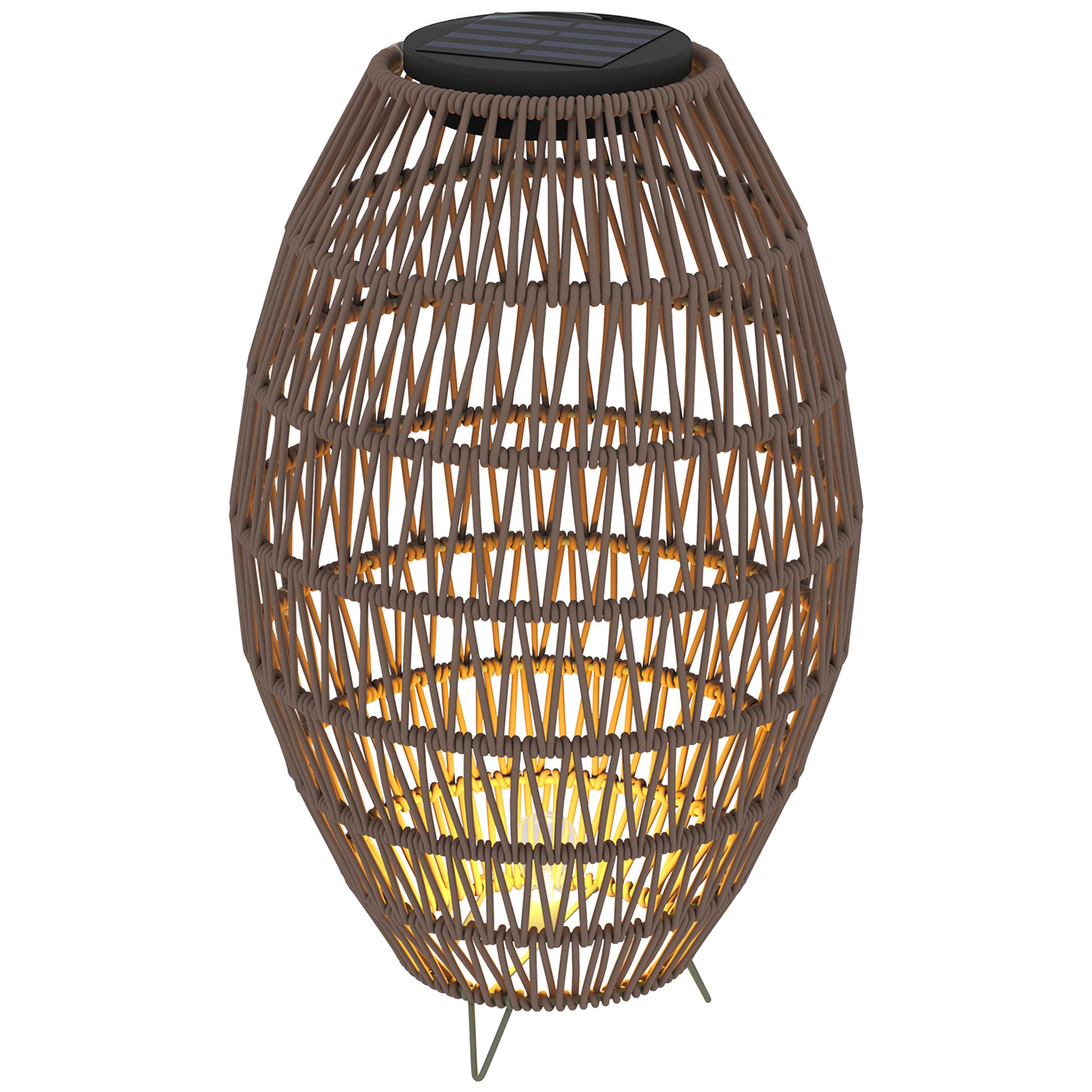 Outsunny Rattan Solar Lamp, Garden Solar Lantern with Auto On/Off Light, IP44 Waterproof, Decorative Outdoor Rattan Lamp for Porch, Pathway, Dark Brown