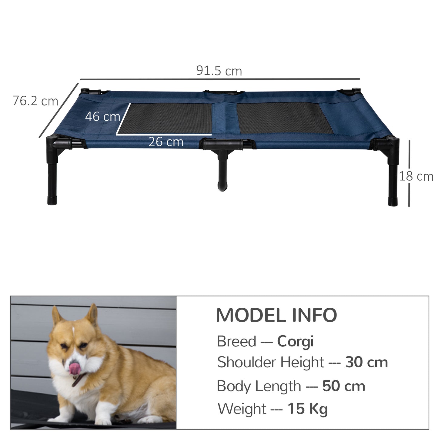 PawHut Raised Dog Bed Cat Elevated Lifted Puppy Pet Elevated Cot Portable Camping Basket â€“ Blue (Large)