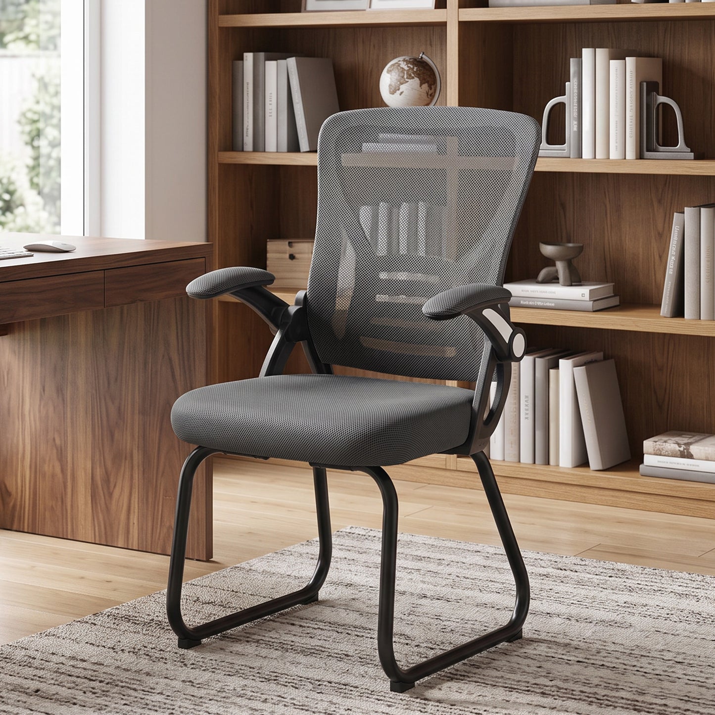 HOMCOM Office Chair, Ergonomic Desk Chair No Wheels with Mesh Backrest and Steel Legs for Home Conference Room, Dark Grey