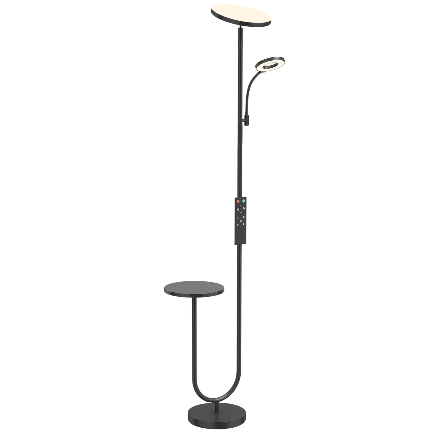 HOMCOM Uplighter Floor Lamp with Table and Reading Light, Dual Light Dimmable Standing Lamp with Remote & 4 Colour Temperatures