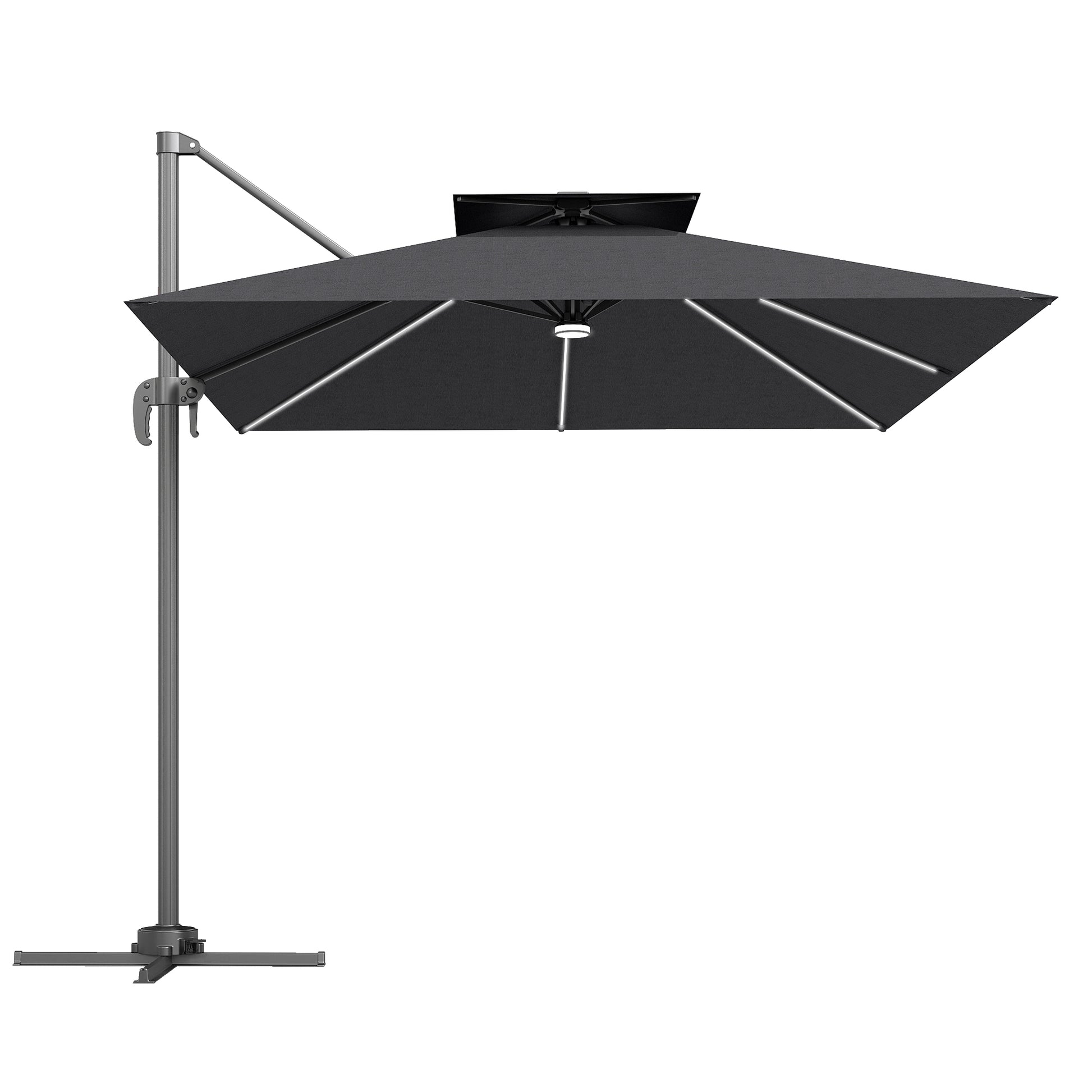 Outsunny 2.5m Cantilever Parasol with Solar Powered LED Lights, 360Â° Rotation, Tilt Adjustment, Crank Handle, Dark Grey