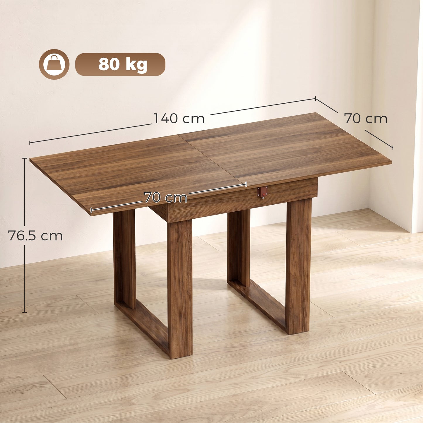 HOMCOM Folding Dining Table Under-Table Storage Extendable Kitchen Table Steel Rail Grey Wood Effect