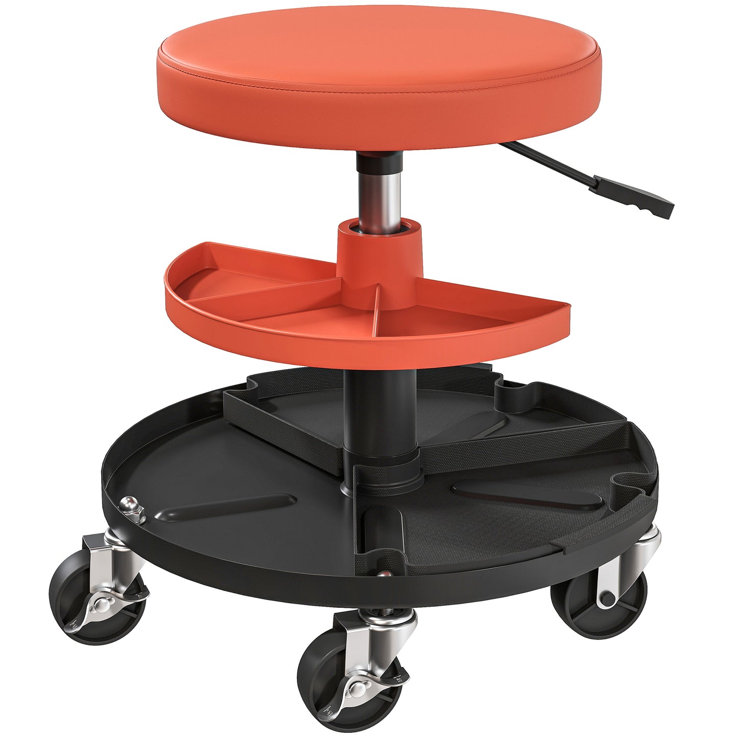 HOMCOM Rolling Mechanic Stool, 135kg Capacity Workshop Stool, 360Â° Swivel Roller Padded Creeper Seat with Wheels, Tool Trays Storage for Garage, Shop, Auto Repair, Yellow