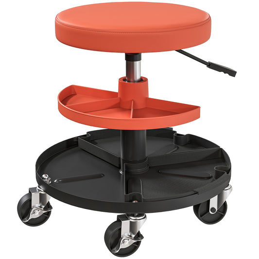 HOMCOM Rolling Mechanic Stool, 135kg Capacity Workshop Stool, 360Â° Swivel Roller Padded Creeper Seat with Wheels, Tool Trays Storage for Garage, Shop, Auto Repair, Yellow