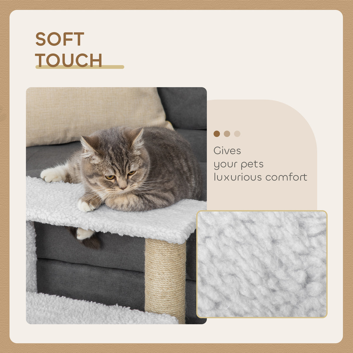 PawHut Pet Stair with 3-step Climb Ladder, Scratching Posts, Platforms, Toy Ball, for Indoor Elderly Cats Kittens, White