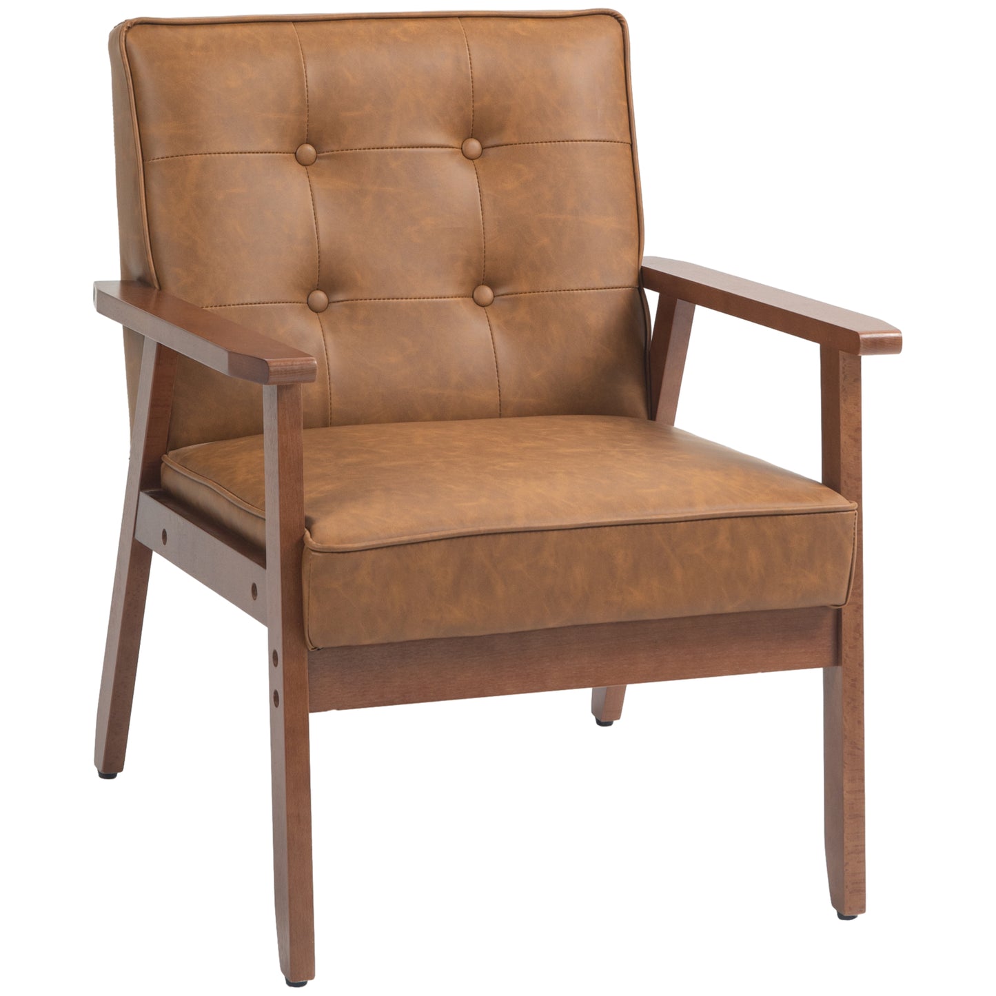HOMCOM Retro-Style Accent Chair, with Faux Leather Seat - Brown Default Title