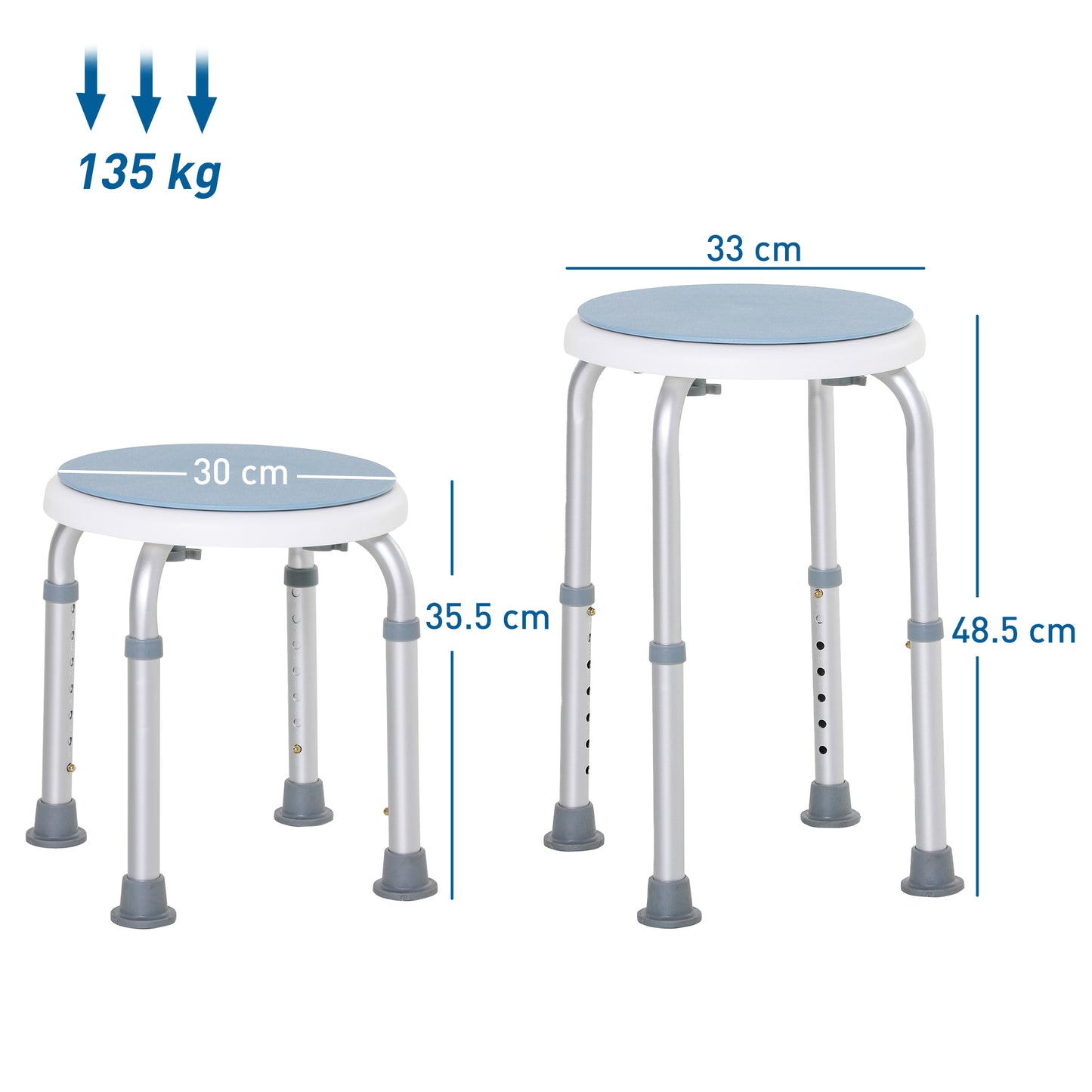 HOMCOM 360Â° Swivel Shower Chair, Height Adjustable Aluminium Shower Stool with Non-Slip Feet for Disabled, Elderly, Light Blue