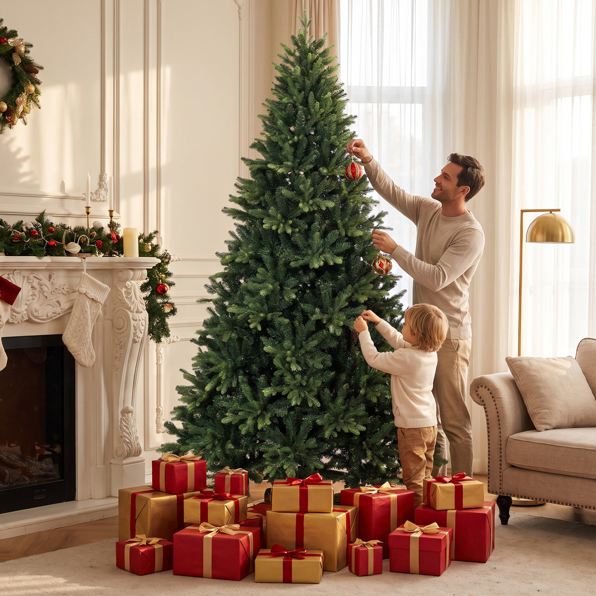 HOMCOM Artificial Christmas Tree, Hinged Xmas Tree with 3834 PE & PVC Branch Tips, 7ft, Green