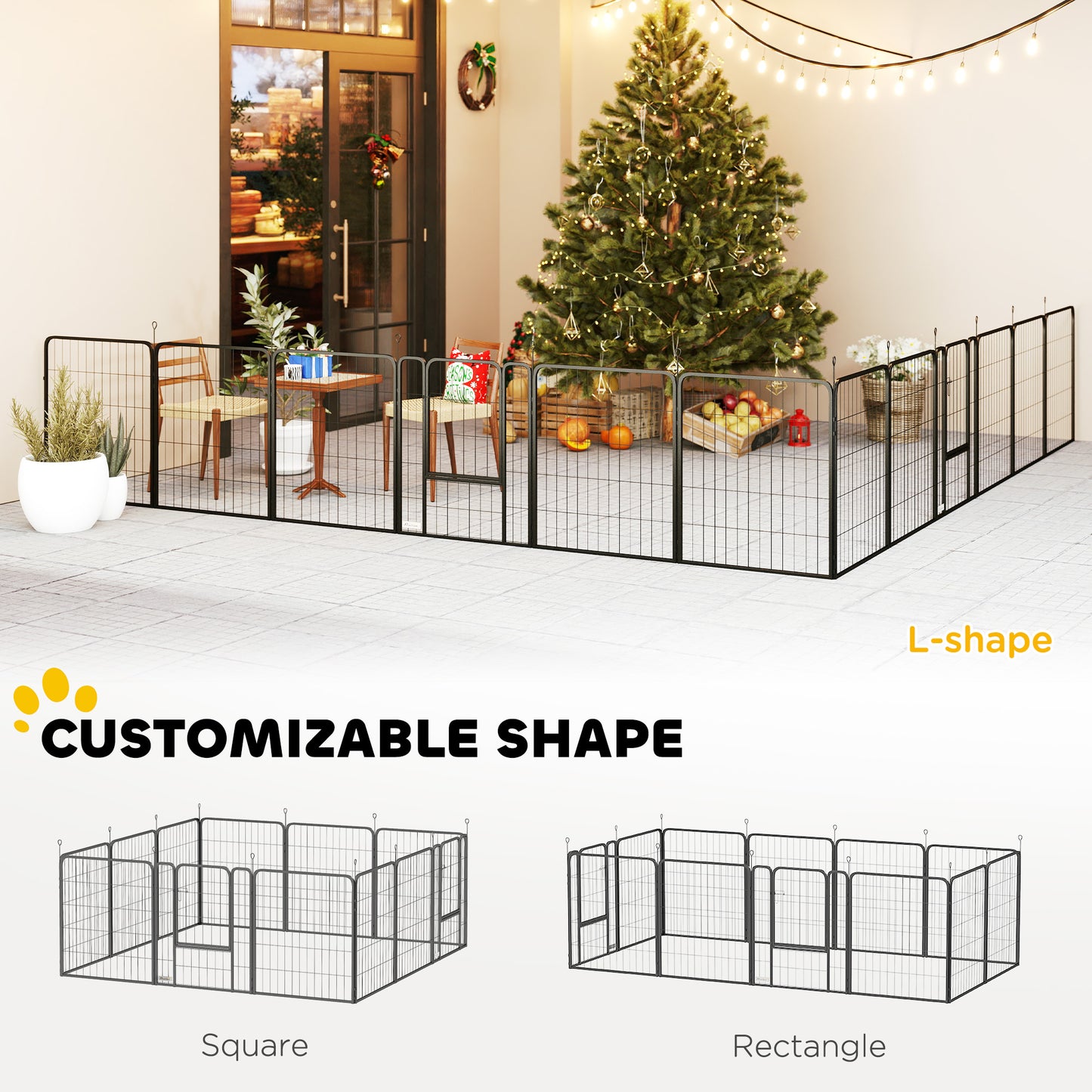 PawHut 12-Panel Solid Dog Playpen with Doors, for Large Dogs, 100cm Tall, Black