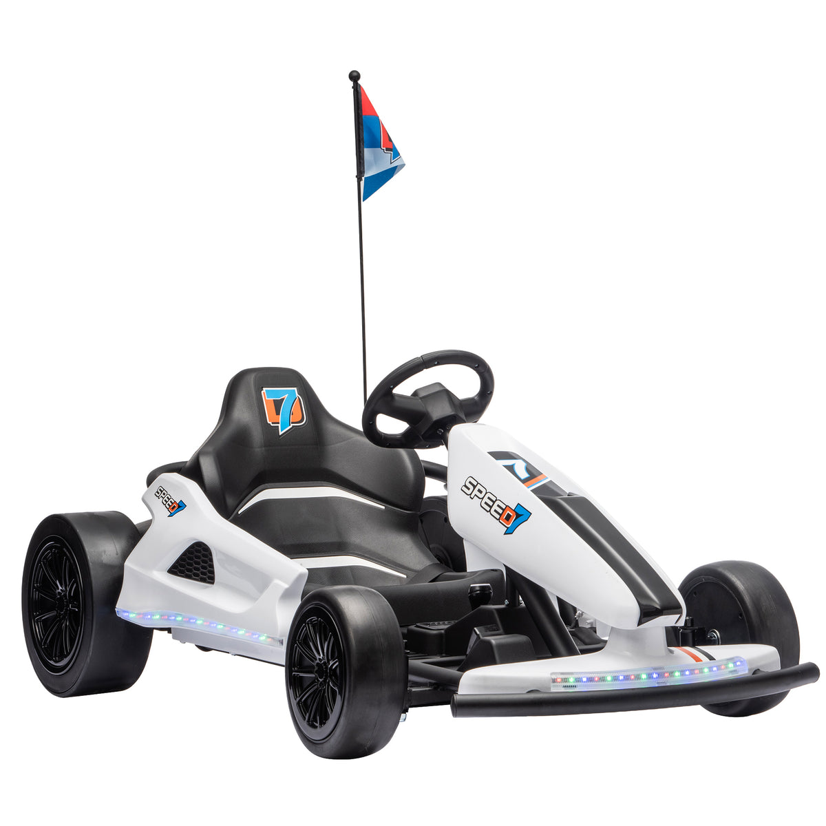AIYAPLAY 24V Electric Drift Go Kart for Kids with Dual Motors, Soft Start, 12 KM/H High Speed, Headlight, for Ages 6-14, White Default Title