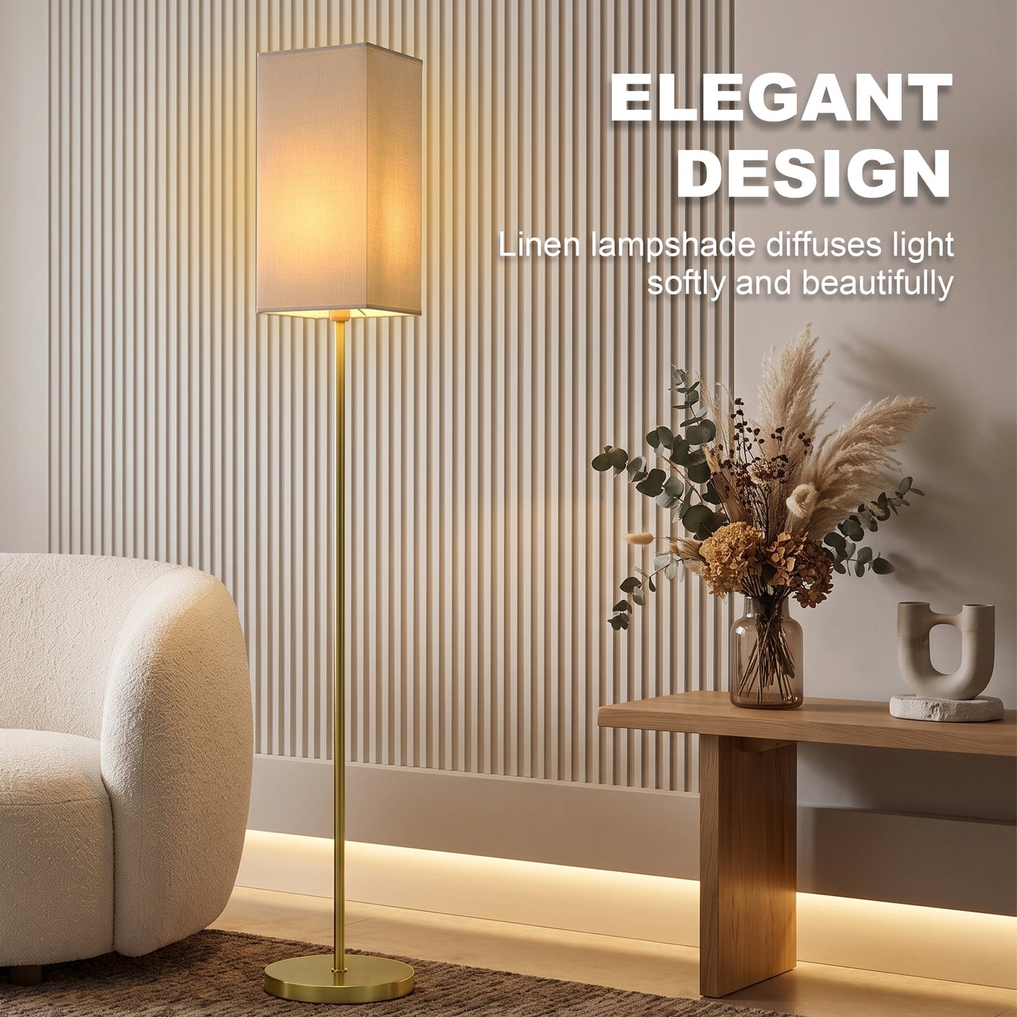 HOMCOM Floor Lamp, Modern Standing Lamp with Linen Shade and Foot Switch, Tall Lamps for Bedroom, Bulb not Included, Gold Tone