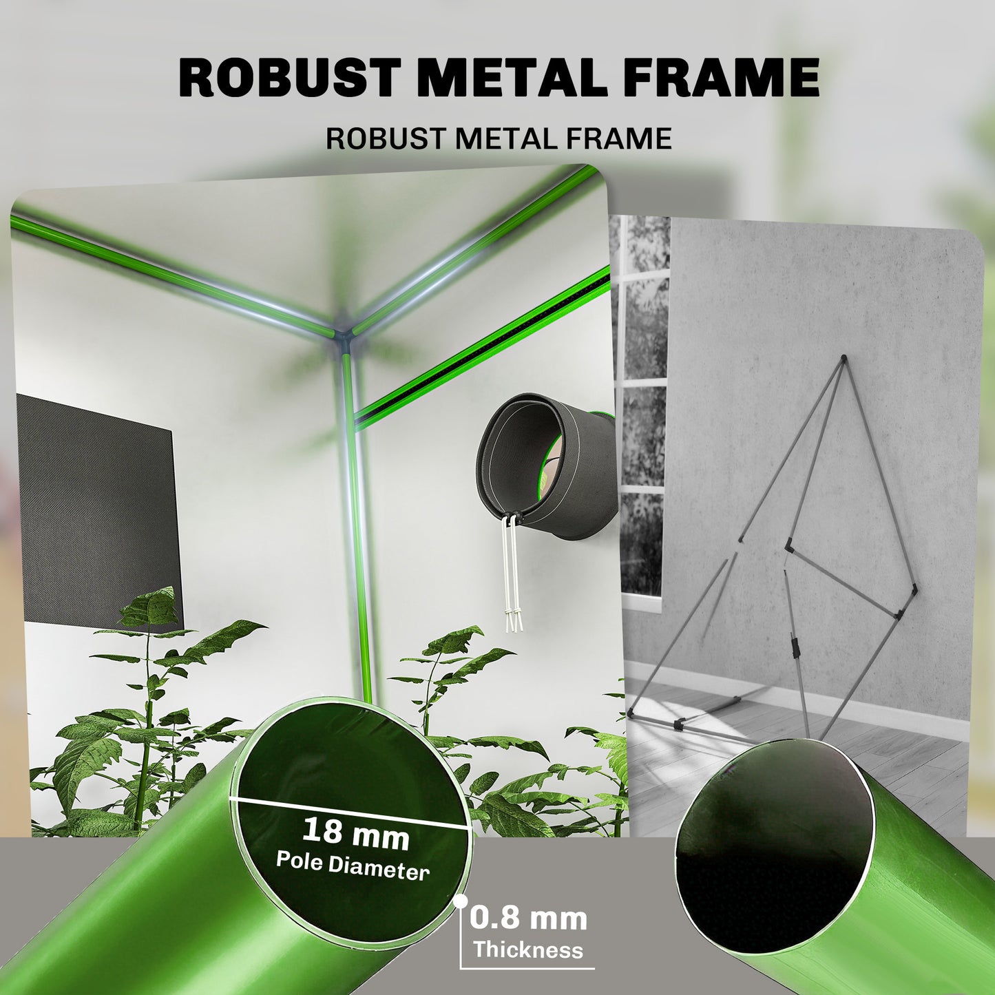 Outsunny Grow Tent 120 x 120 x 200 cm, Reflective Mylar Hydroponic Growing Tent with 600D Oxford Fabric, Observation Window, Vent, Zipper Door for Indoor Plant Growing, Black