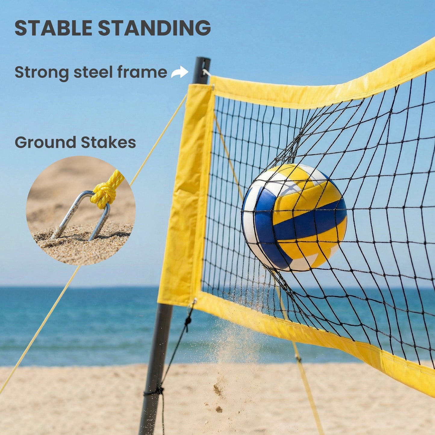 SPORTNOW Portable Volleyball Net Set with Adjustable Height Steel Poles, Volleyball, Boundary Line and Carrying Bag for Beach