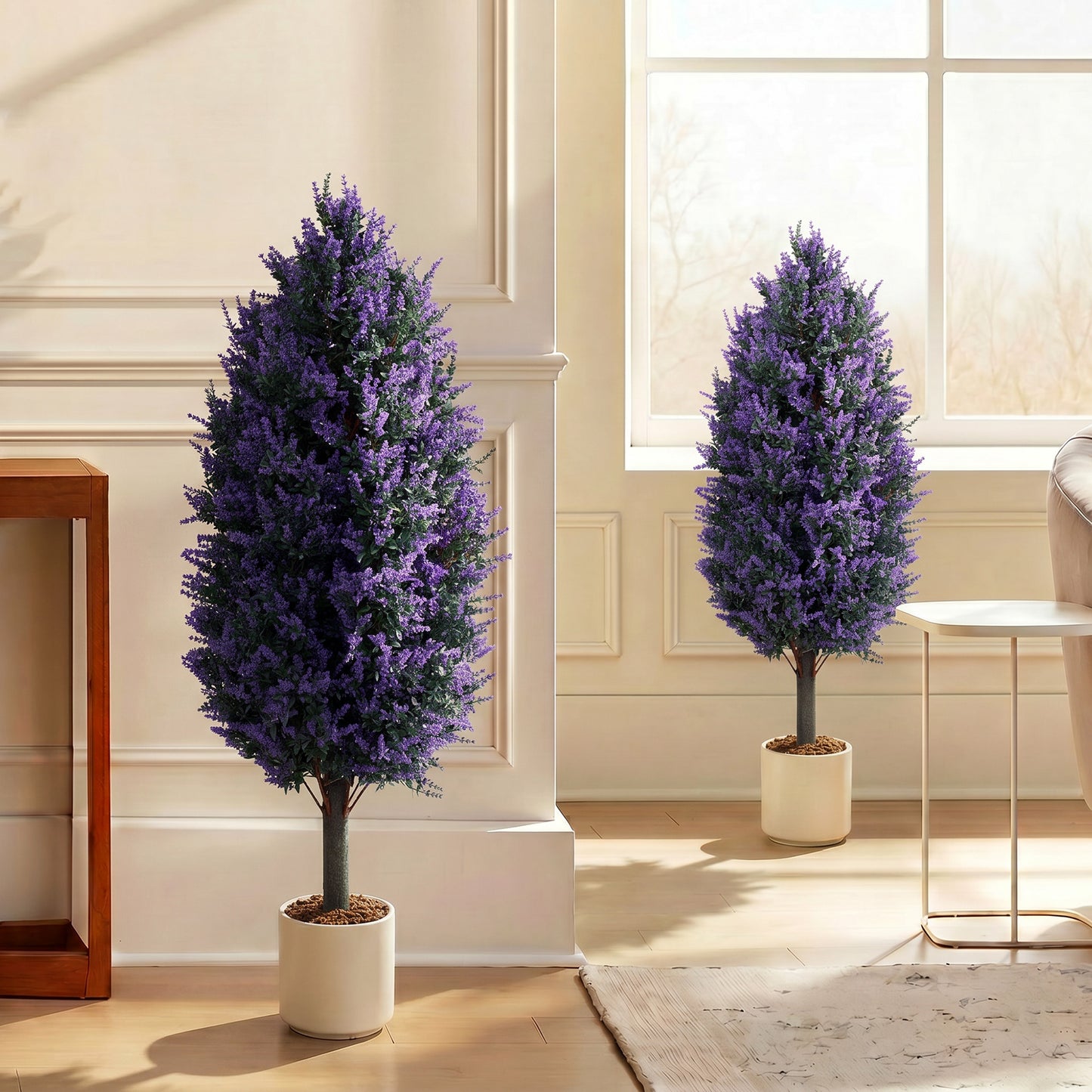 HOMCOM Set of 2 Artificial Lavender Flowers, Indoor Outdoor Fake Plants with Stakes, UV Resistant for Garden, 90 cm, Blue