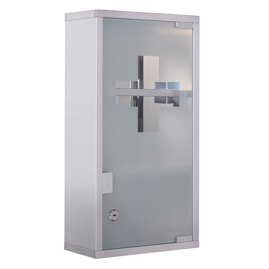 HOMCOM Stainless Steel wall mounted Medicine Cabinet with 2 Shelves + Security Glass Door Lockable 48 cm(H)