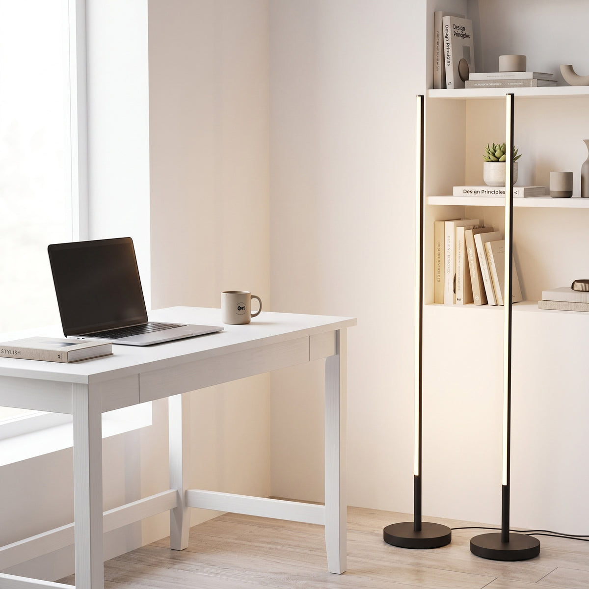 HOMCOM Corner Lamp Set of 2, 1450 lm LED Floor Lamp w/ 3-Level Brightness, Foot Switch, 3000K, Minimalist Corner Light, Black
