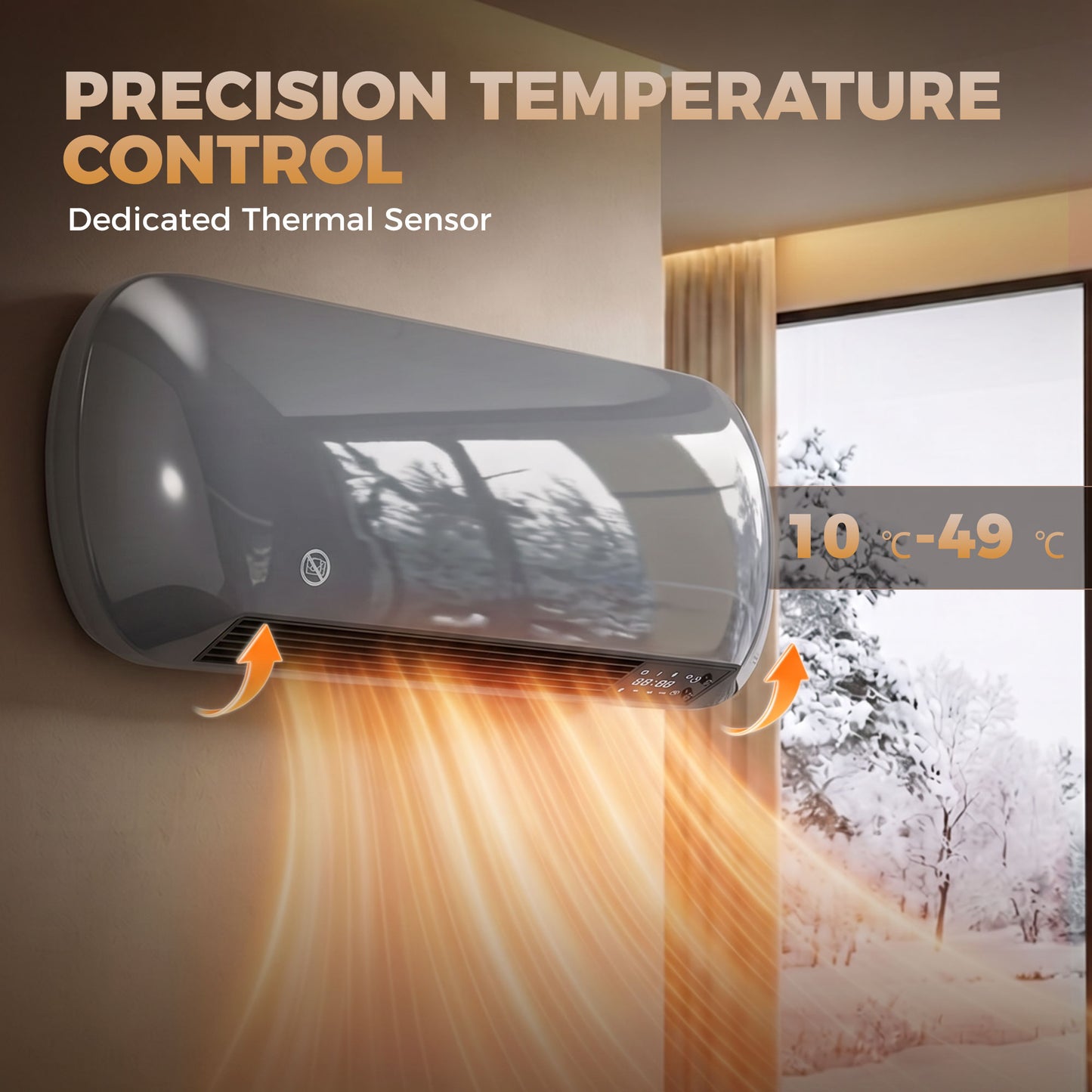 HOMCOM 2000W Ceramic Electric Heater with Fan, Adjustable Thermostat, Wall Mounted - Grey
