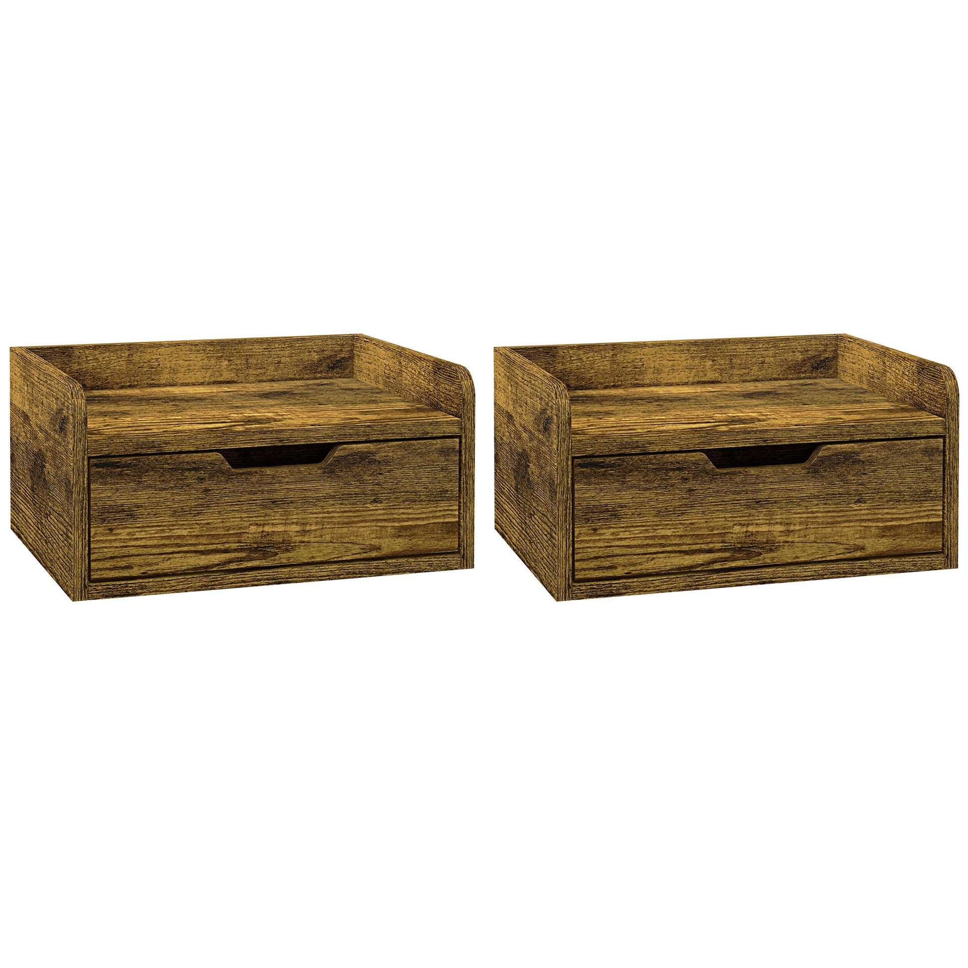 HOMCOM Floating Nightstands Set of 2, Wall Mounted Bedside Table with Drawer for Bedroom, Rustic Brown