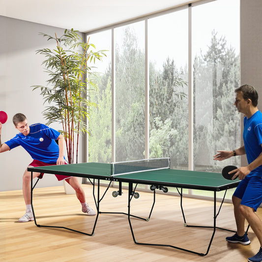 SPORTNOW 9FT Folding Tennis Table, with 8 Wheels, for Indoor Use, Green