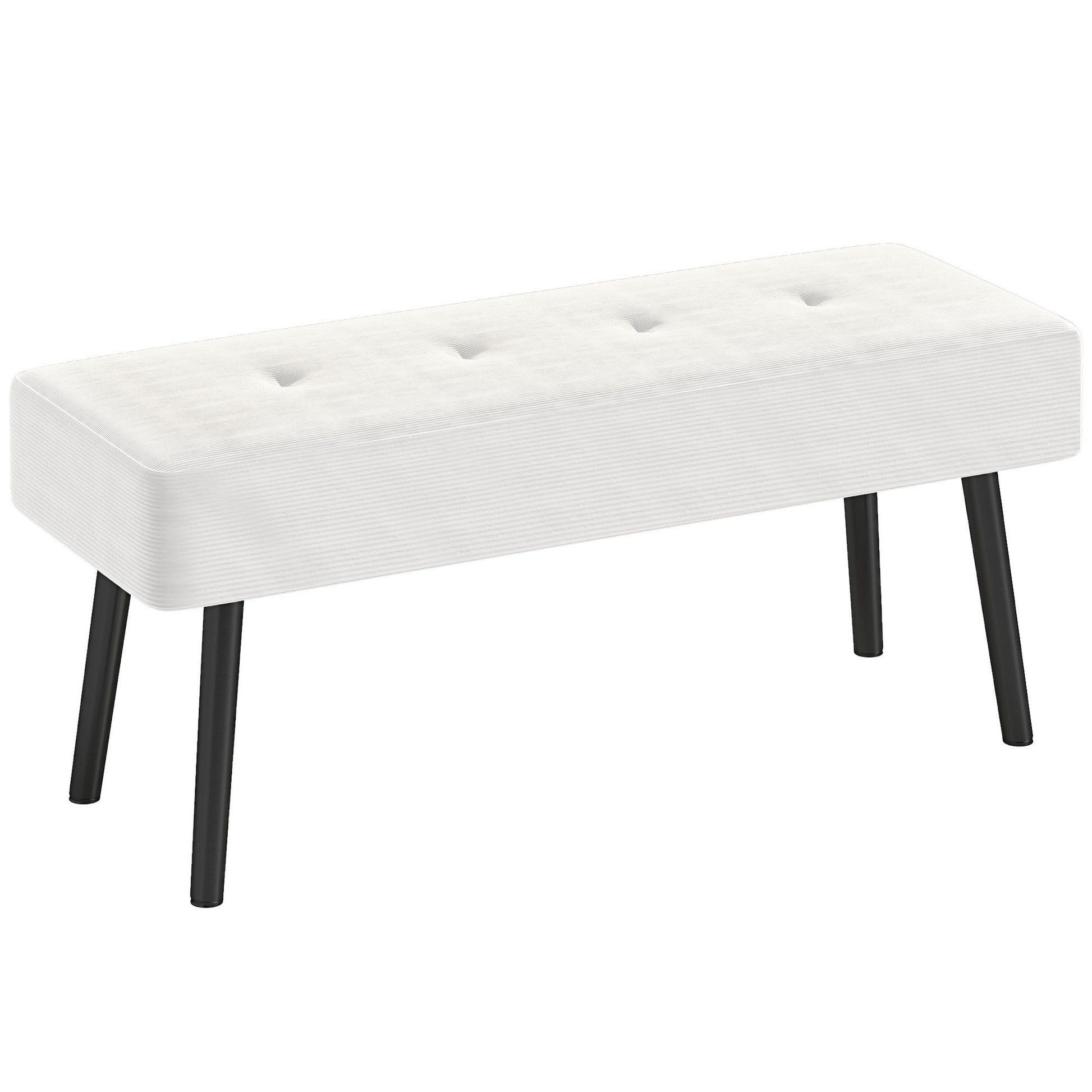 HOMCOM End of Bed Bench, Corduroy Bedroom Bench with Thick Padding and Steel Legs, Tufted Window Seat for Entryway, Living Room, Cream White Default Title