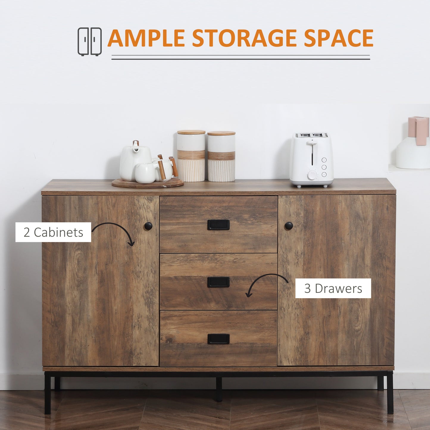 HOMCOM Retro Mango Wood-Effect Sideboard