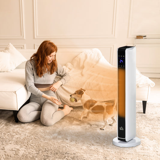 HOMCOM 1100W/2200W Space Heater with 65Â° Oscillation & 8-Hour Timer and Overheat & Tip Over Protection, Room Heater with 2 Heat and Fan for Bedroom, 29 inch