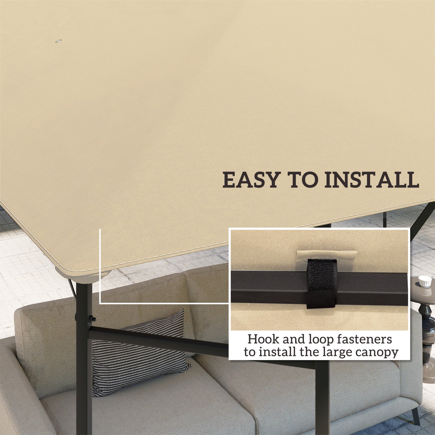 Outsunny 3 x 3(m) Gazebo Canopy Replacement Cover, Garden Gazebo Roof Replacement with Drain Holes, Water Resistant PVC Coating, 370g/ãŽ¡, UPF30+, TOP COVER ONLY, Beige
