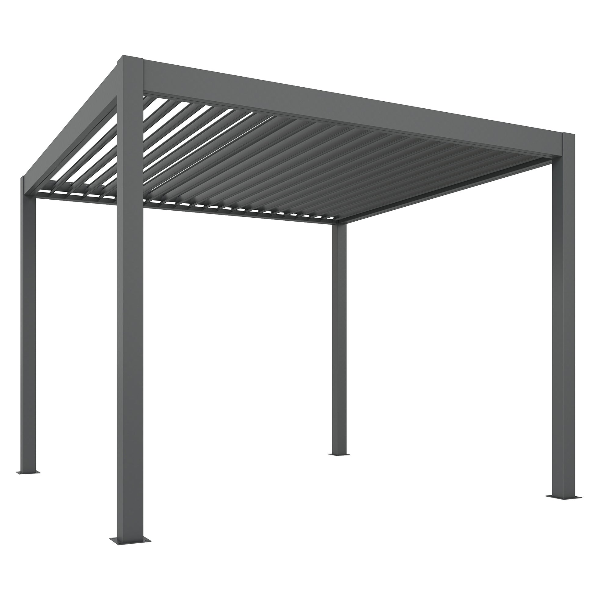 Outsunny 3 x 3(m) Electric Louvered Pergola with LED Lights, Aluminium Pergola Hardtop Gazebo with Remote, Adjustable Roof and Drainage System, Water and UV Proof