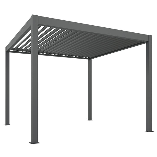 Outsunny 3 x 3(m) Electric Louvered Pergola with LED Lights, Aluminium Pergola Hardtop Gazebo with Remote, Adjustable Roof and Drainage System, Water and UV Proof