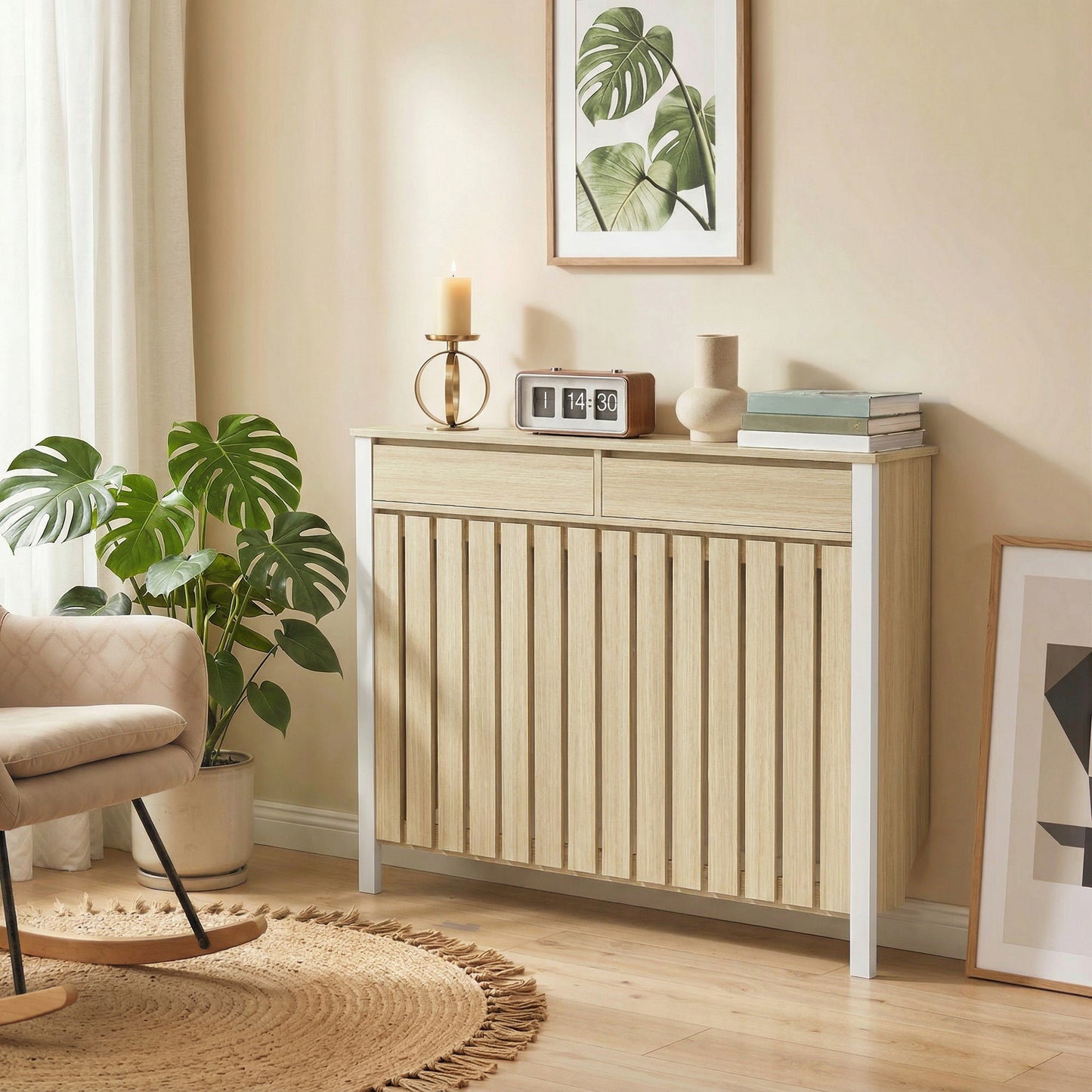 HOMCOM 93 x 119cm Rustic-Look Radiator Cover - Oak