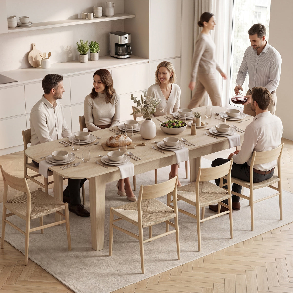 HOMCOM Extendable Oval Dining Table for 4-6, Modern Expandable Kitchen Table, Round Edges, Oak