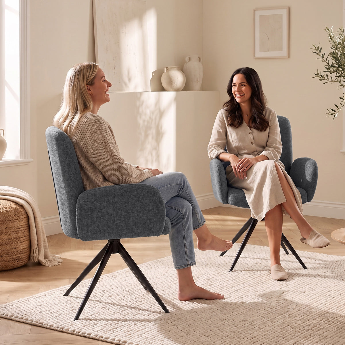 HOMCOM Swivel Accent Chair, Upholstered Linen-Look Armchair with Curved Backrest, Wrapped Armrests for Living Room, Grey