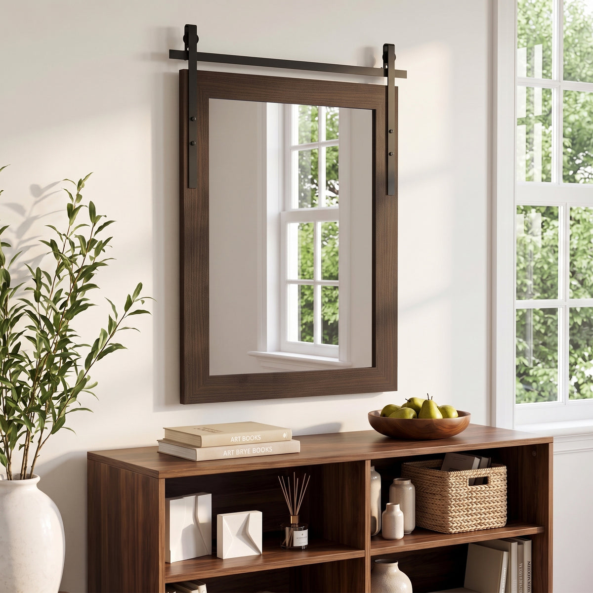 HOMCOM 86.5 x 61 cm Rectangle Mirror, Farmhouse Wall Mirror for Living Room, Bedroom, Hallway, Dark Brown