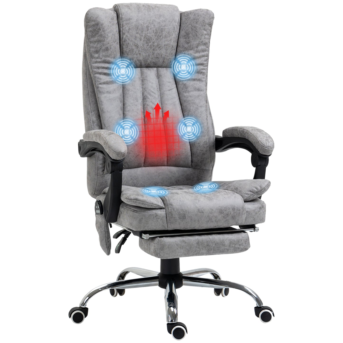 Vinsetto 6 Point Vibrating Massage Office Chair with Heat, Breathable Faux Leather Office Chair with High Back, Height Adjustable Grey