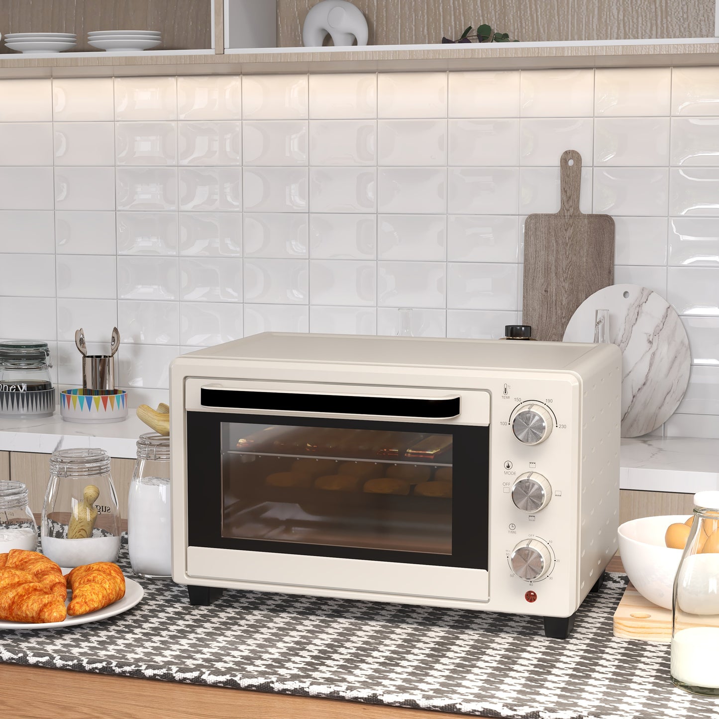HOMCOM 21L Mini Countertop Oven, 100°C-230°C Adjustable Temp - White