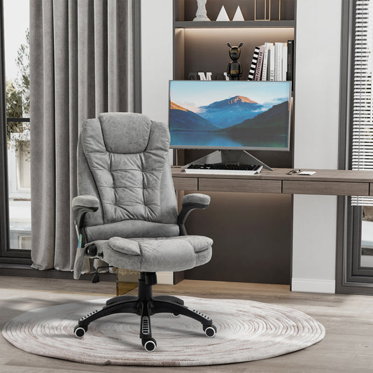 Vinsetto Massage Recliner Chair Heated Office Chair with Six Massage Points Microfiber Cloth 360Â° Swivel Wheels Grey