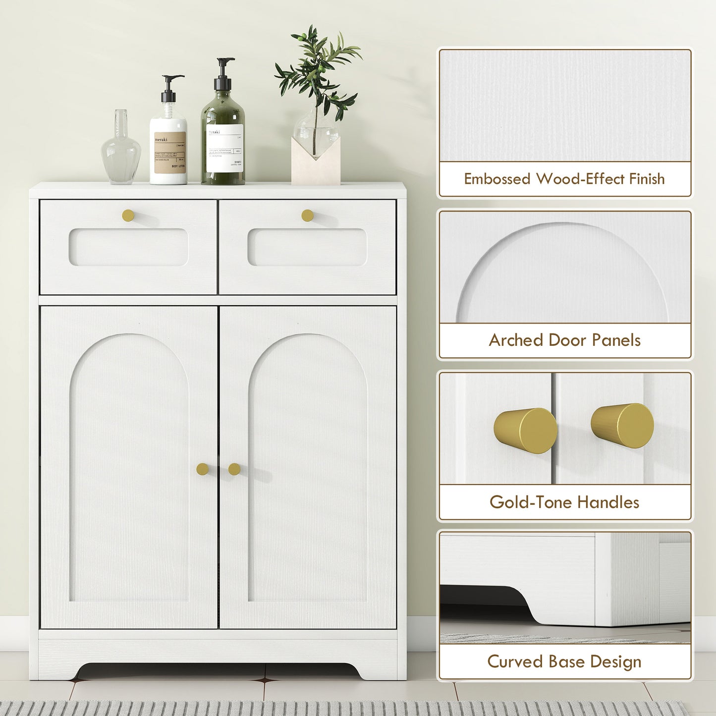 HOMCOM Bathroom Floor Cabinet with 2 Drawers - White