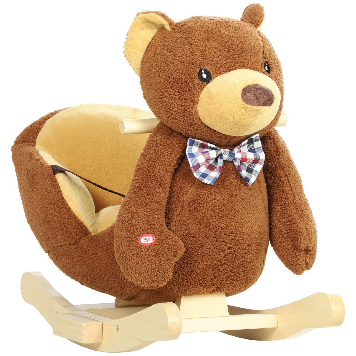 AIYAPLAY Rocking Horse Toy, Cartoon Bear Wooden Ride on Horse with Seat Belt, Music, Pretend Play Toy for Toddlers 18-36 M, Brown Default Title