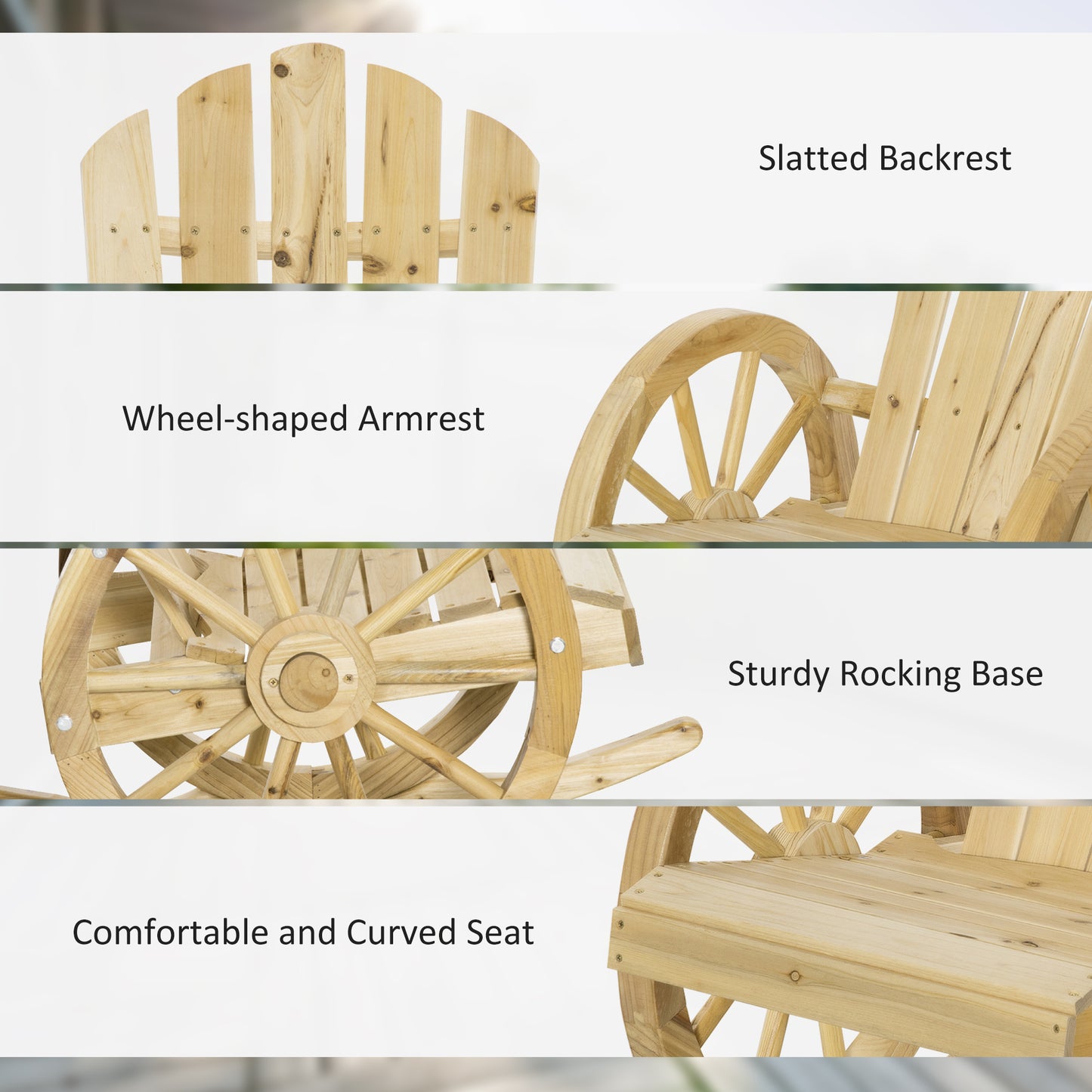 Outsunny Wooden Adirondack Rocking Chair Reclining Armchair Outdoor Garden Furniture Patio Porch Rocker - Natural