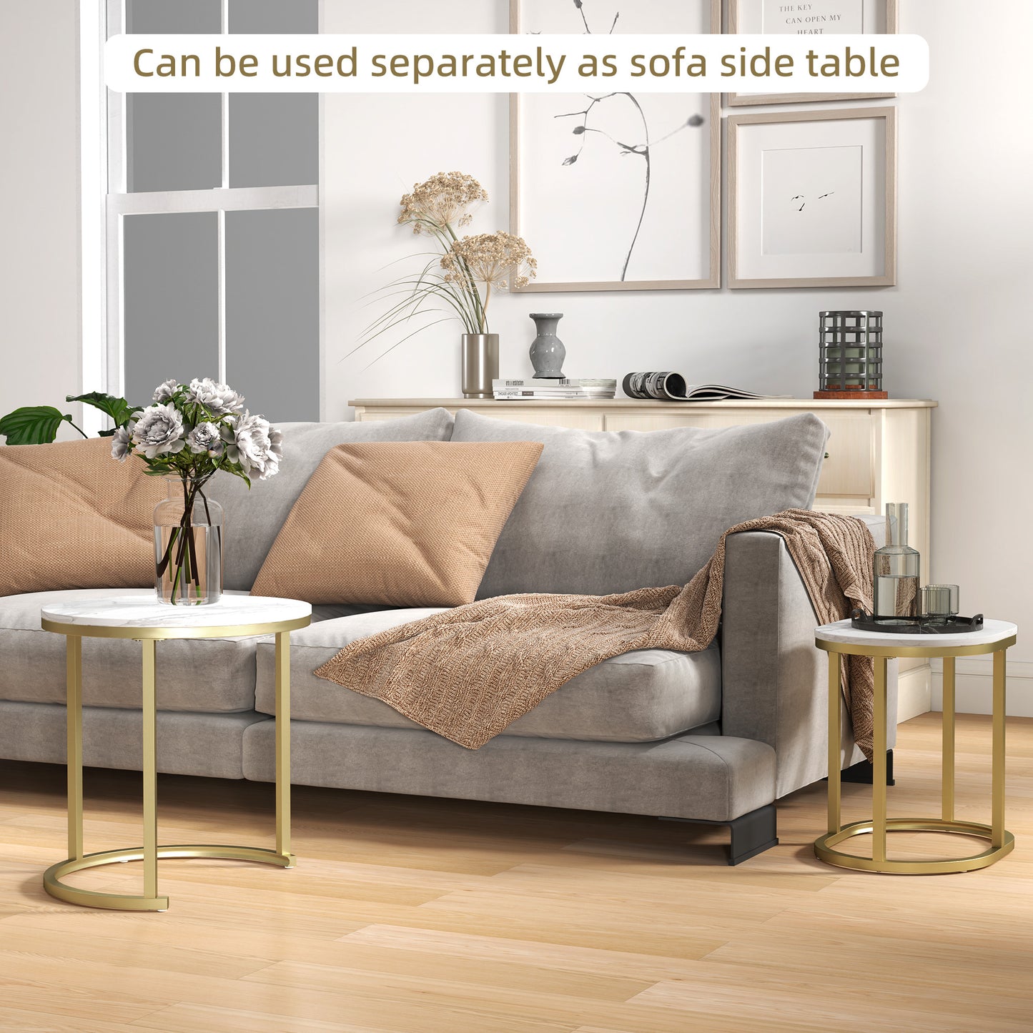HOMCOM Marble-Effect Nest of Tables - Gold Tone/White