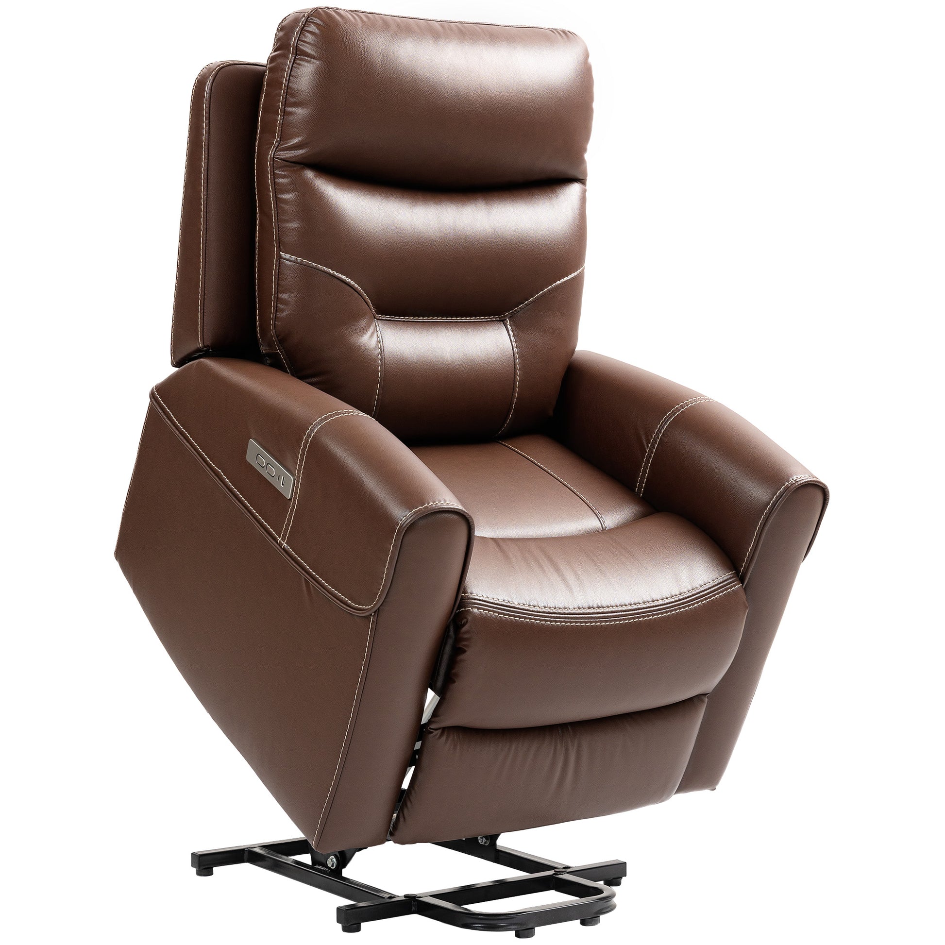 HOMCOM Power Lift Recliner Chair for Elderly, Overstuffed Faux Leather Riser and Reclining Chair with USB A+C Ports, Recliner Armchair for Living Room, Brown