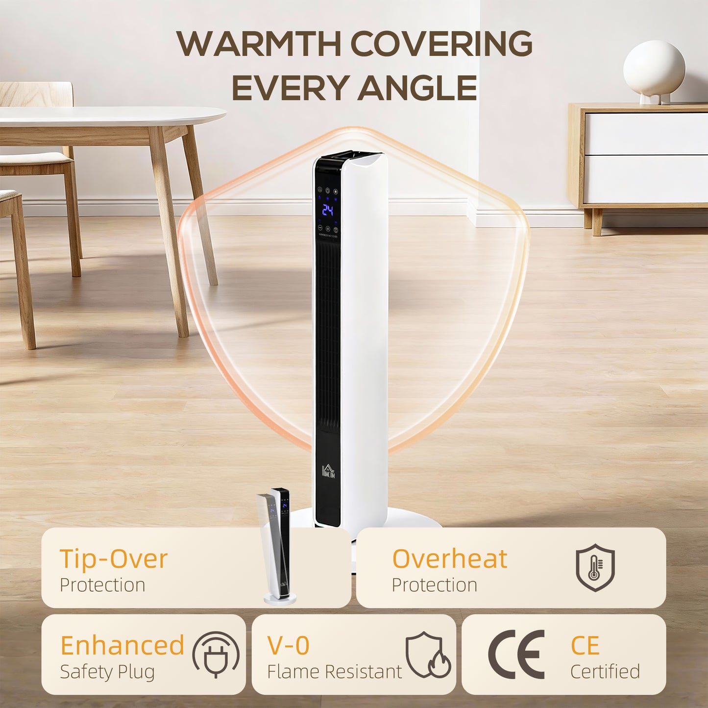 HOMCOM 1100W/2200W Space Heater with 65Â° Oscillation, Electric Heater with 2 Heat and Fan, 8-Hour Timer, Overheat & Tip Over Protection for Bedroom, 29 inch