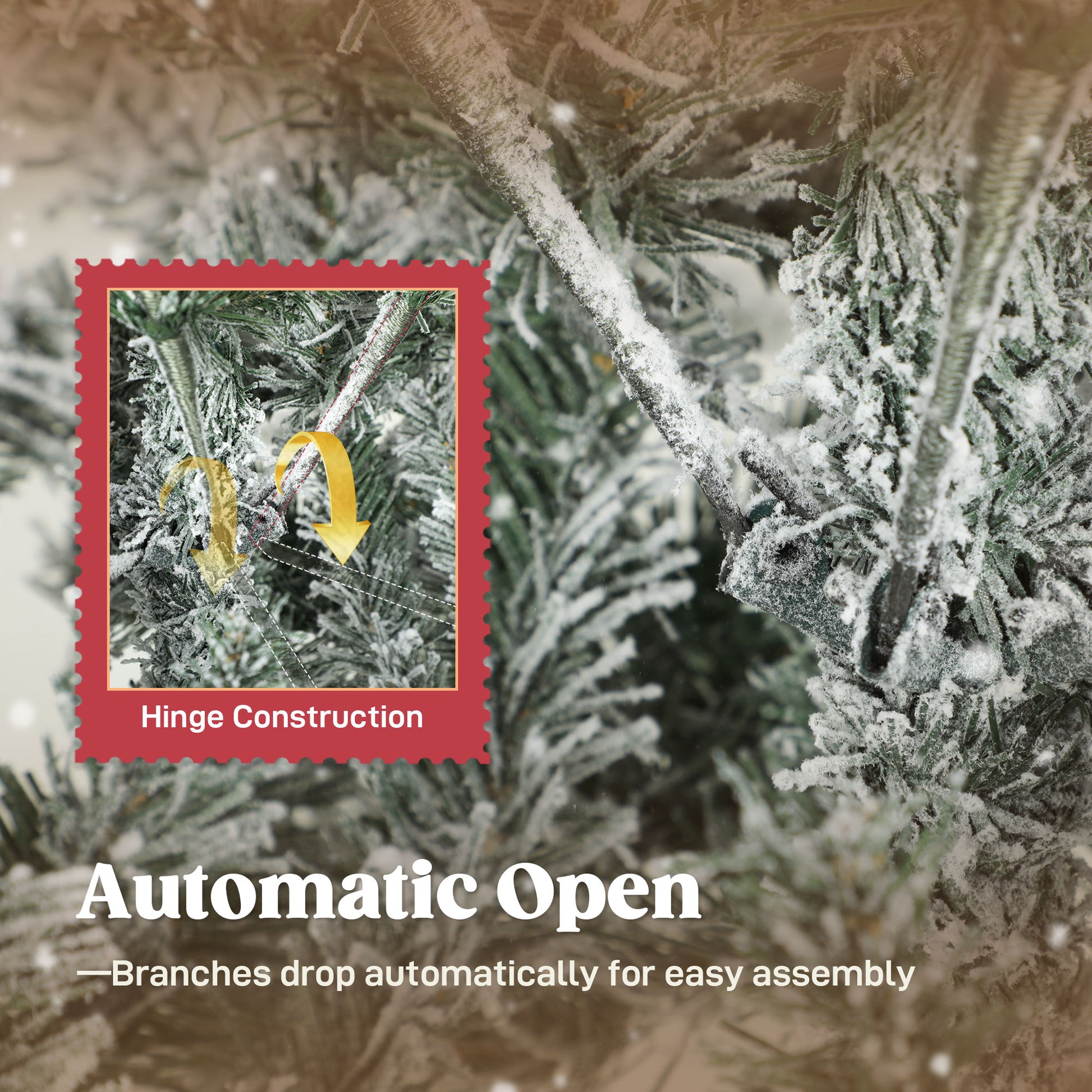 HOMCOM 6 ft Artificial Flocked Christmas Tree with 1182 Branches, Hinged Xmas Tree with Foldable Metal Stand, Easy Assembly for Home Office Decor