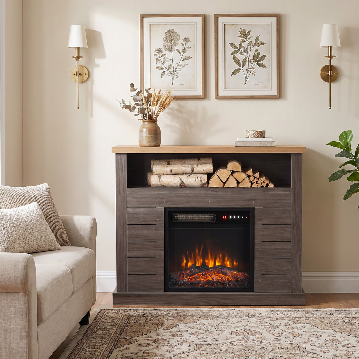 HOMCOM Electric Fireplace Suite, 1800W Electric Fire and Surround with LED Flame, Remote, Thermostat Overheat Protection