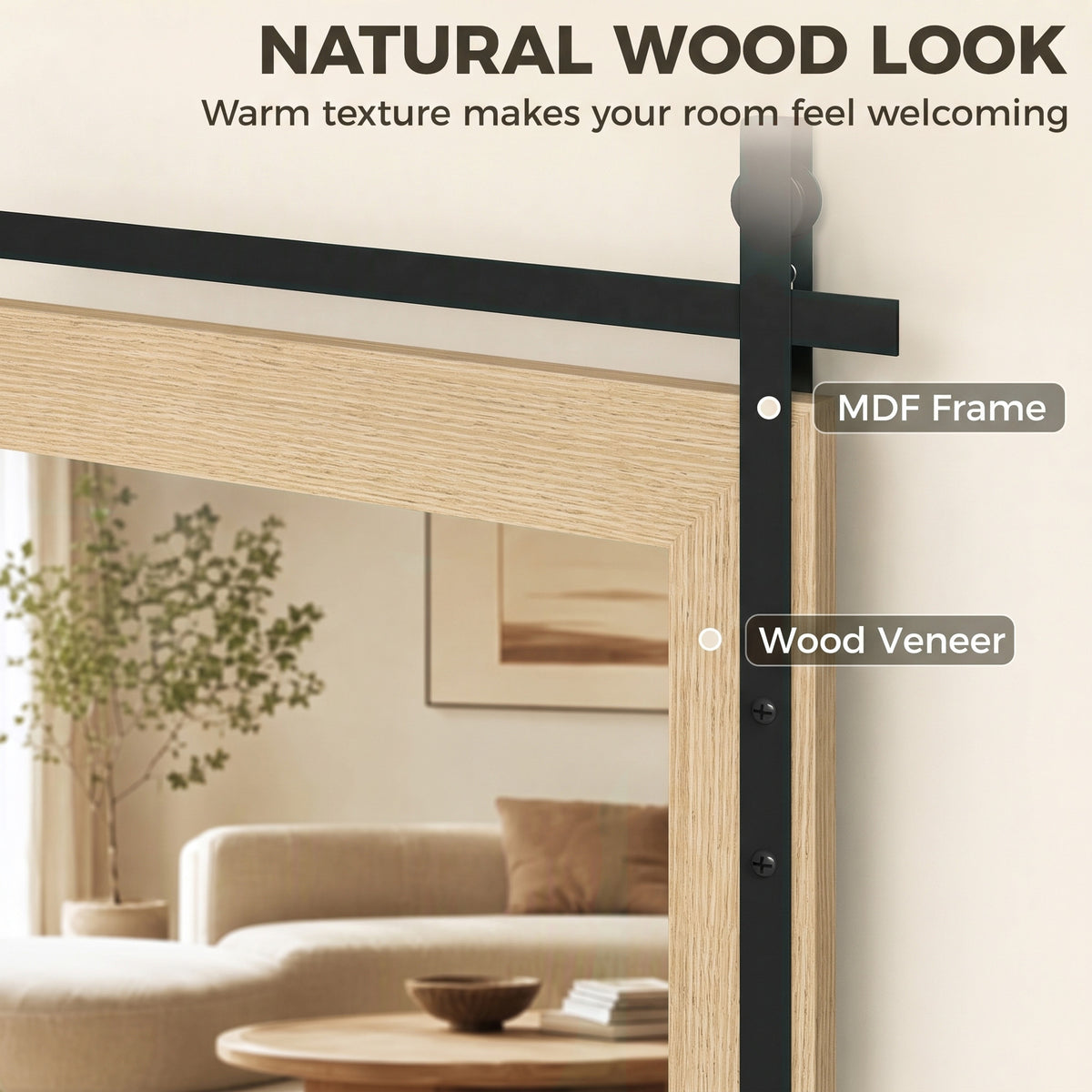 HOMCOM 86.5 x 61 cm Rectangle Mirror, Farmhouse Wall Mirror for Living Room, Bedroom, Hallway, White Oak