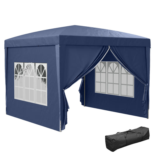 Outsunny 3x3(m) Pop-Up Gazebo, with Curtain Walls and Windows, Blue