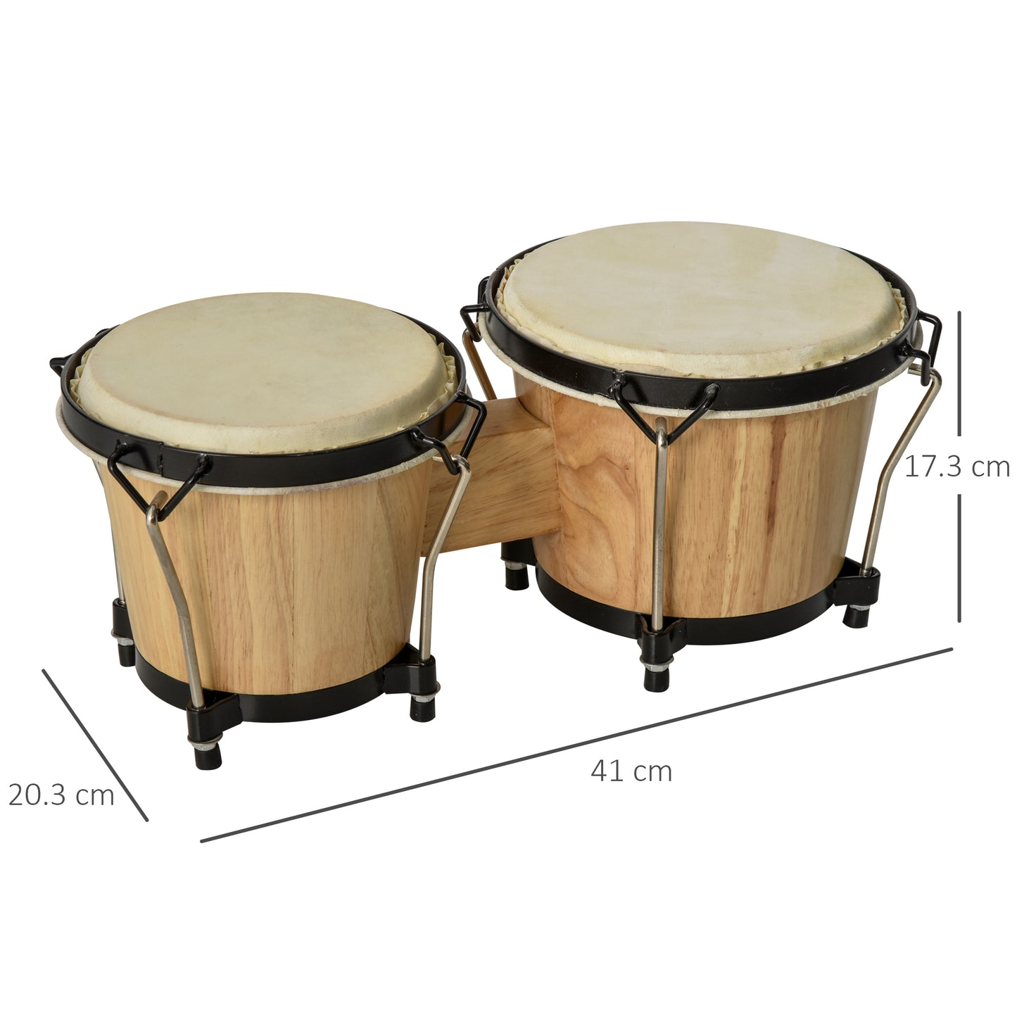 HOMCOM Wooden Bongo Drum Set Î¦7.75" & Î¦7" w/ Drum Head, Percussion Instrument, Drums, Tuning Wrench For Adults Beginners