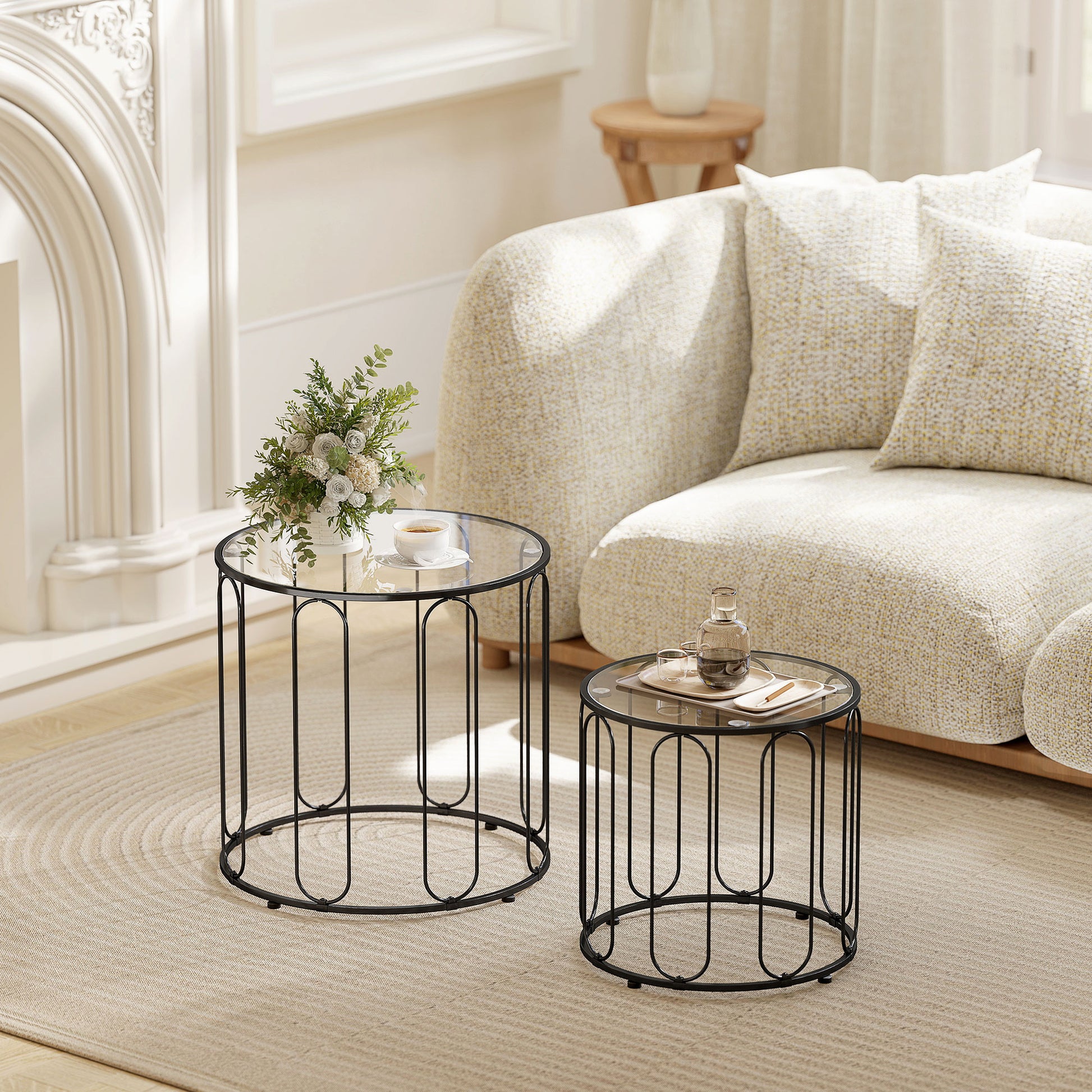 HOMCOM Elliptical Cut-Out Nesting Tables - Black