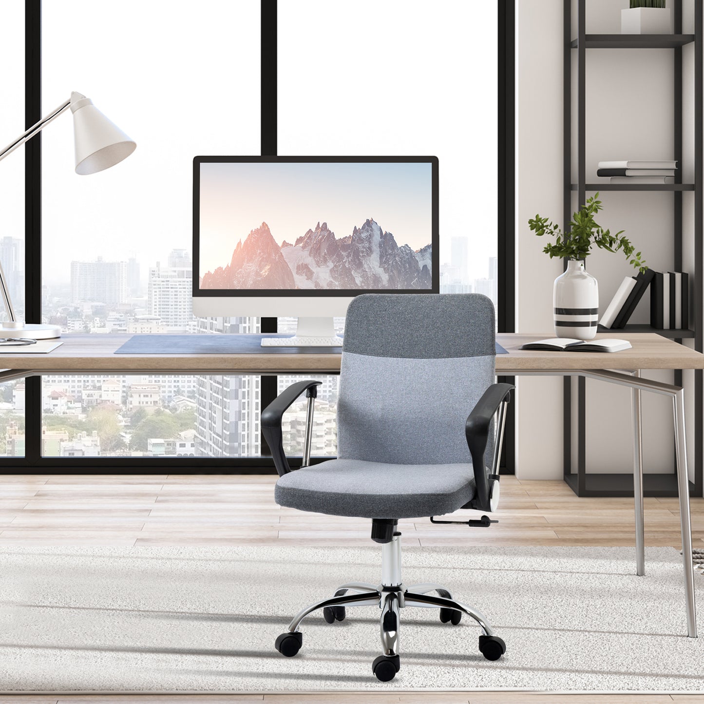 Vinsetto Office Chair Linen Fabric Swivel Computer Desk Chair Home Study Adjustable Chair with Wheels, Grey